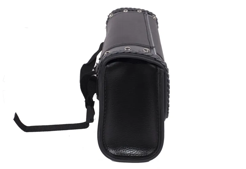 12" PVC Motorcycle Tool Bag With Gray Braids & Studs