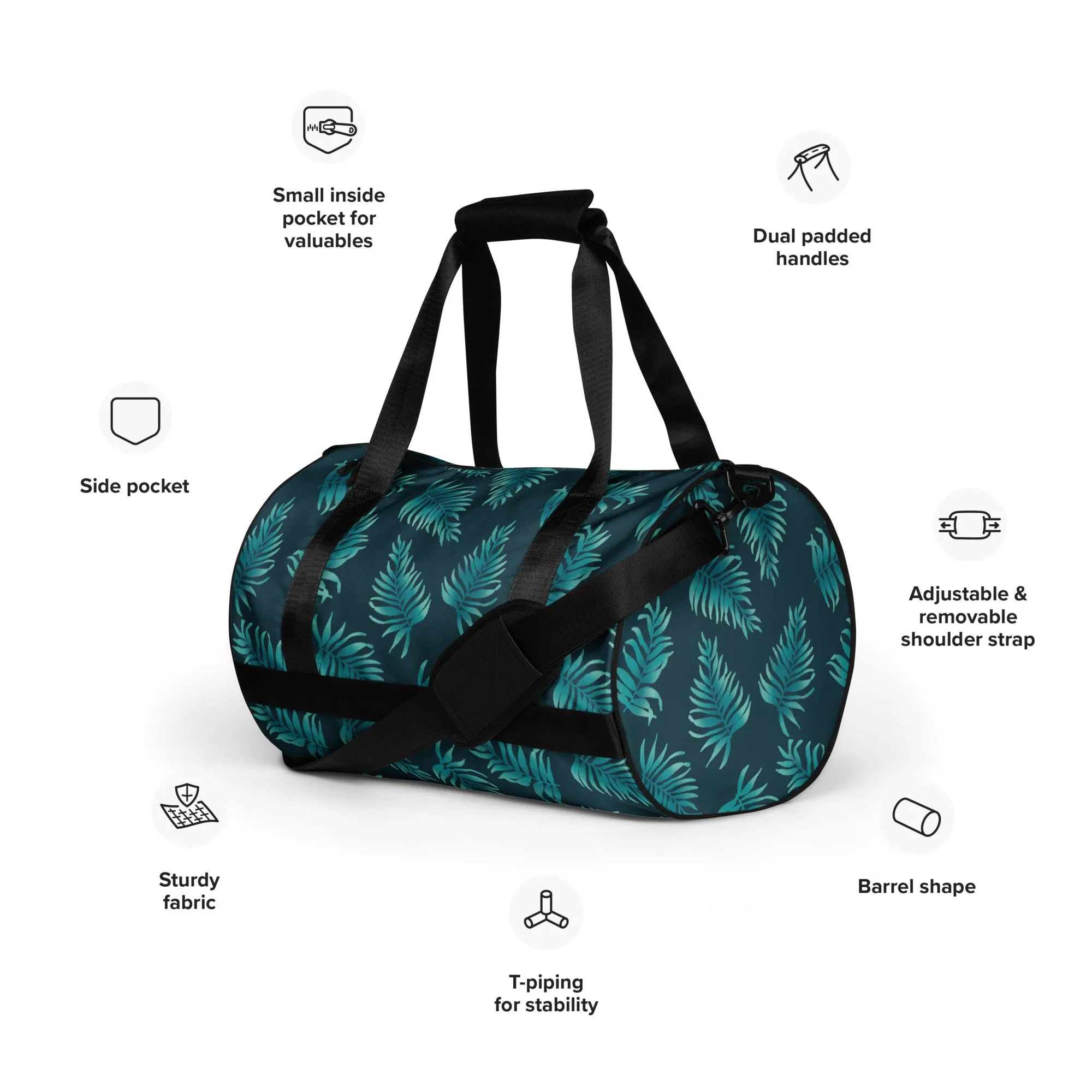 All-over print gym bag - Palm Leaves in Blue Ombre