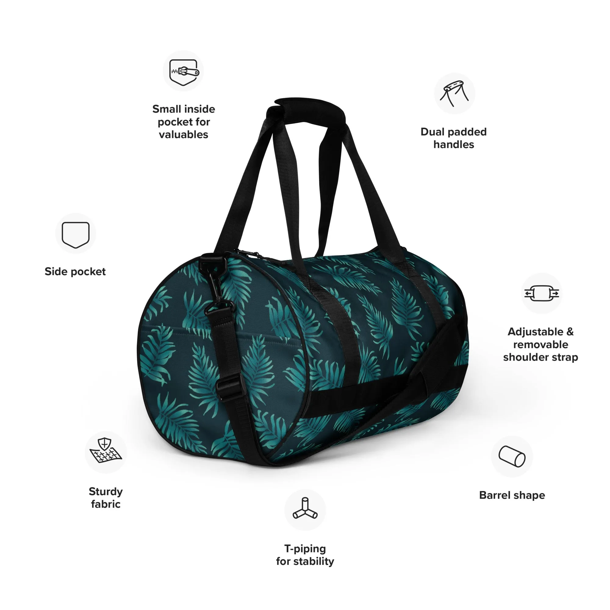 All-over print gym bag - Palm Leaves in Blue Ombre