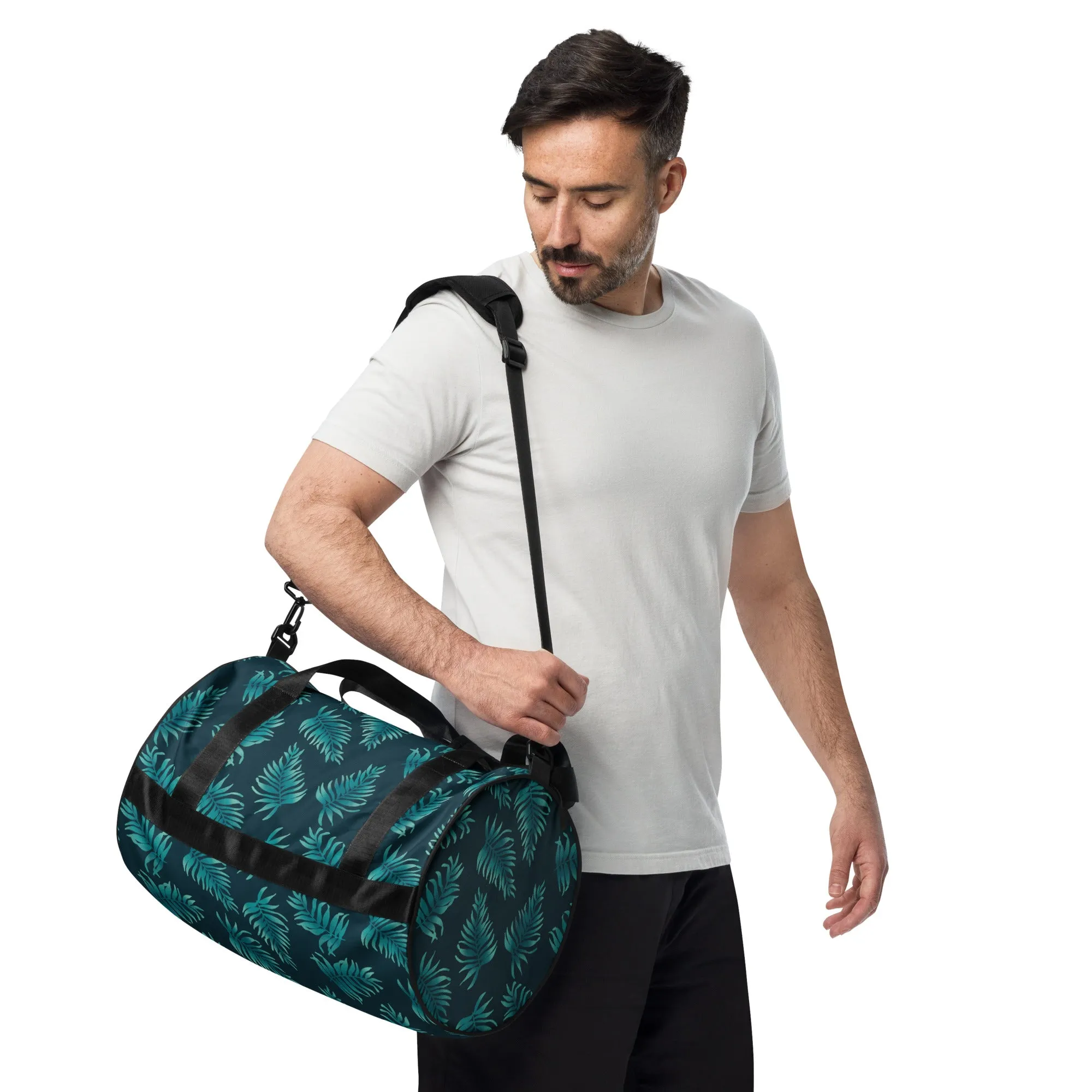 All-over print gym bag - Palm Leaves in Blue Ombre