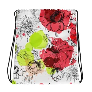 Allover Floral Print Drawstring Bag