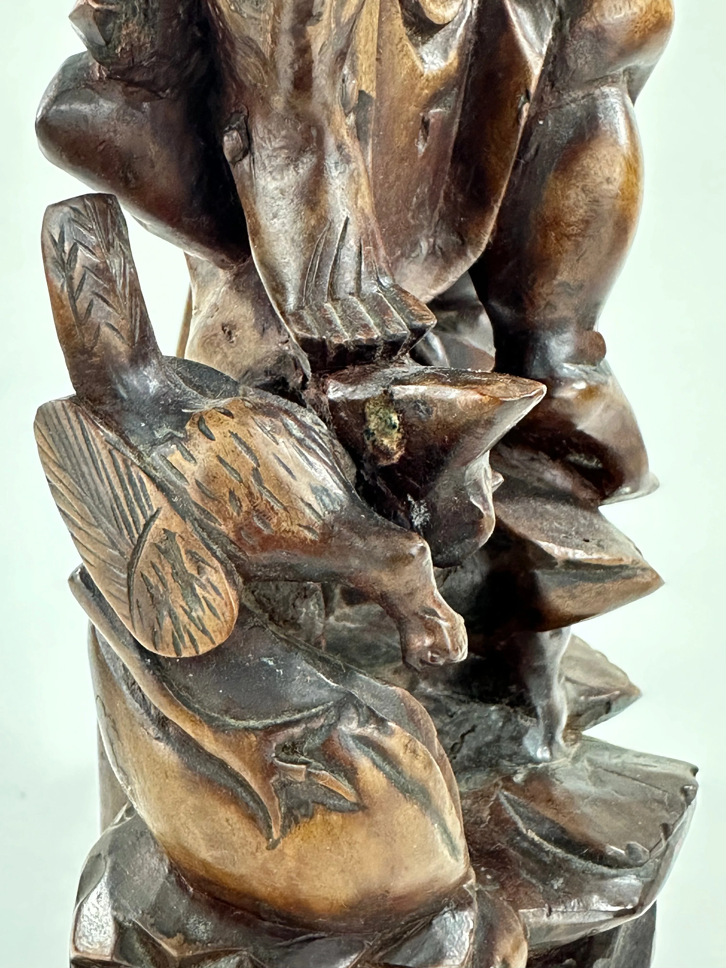 Antique Chinese Carved Wooden Statue of Shoulao 12”