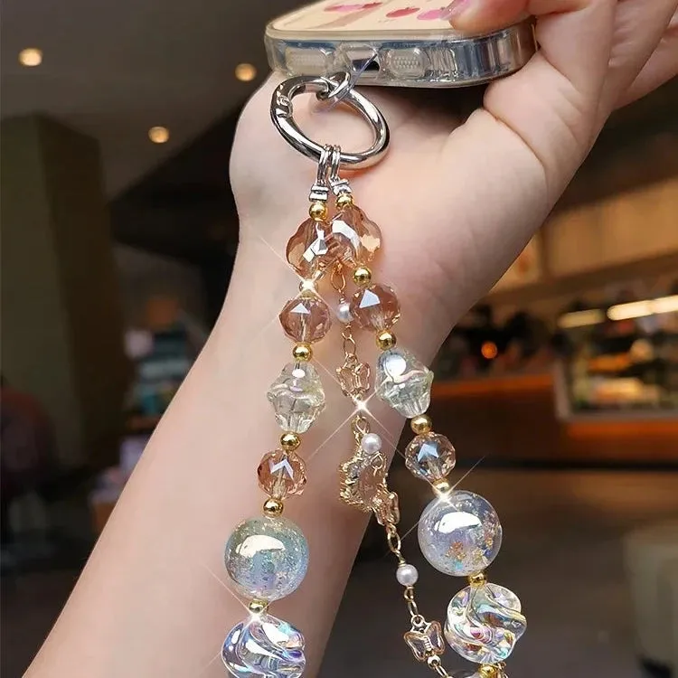 Beautiful Sparkling Dreamy Starry Crystal Beaded Phone Keychain Wrist Hand Strap
