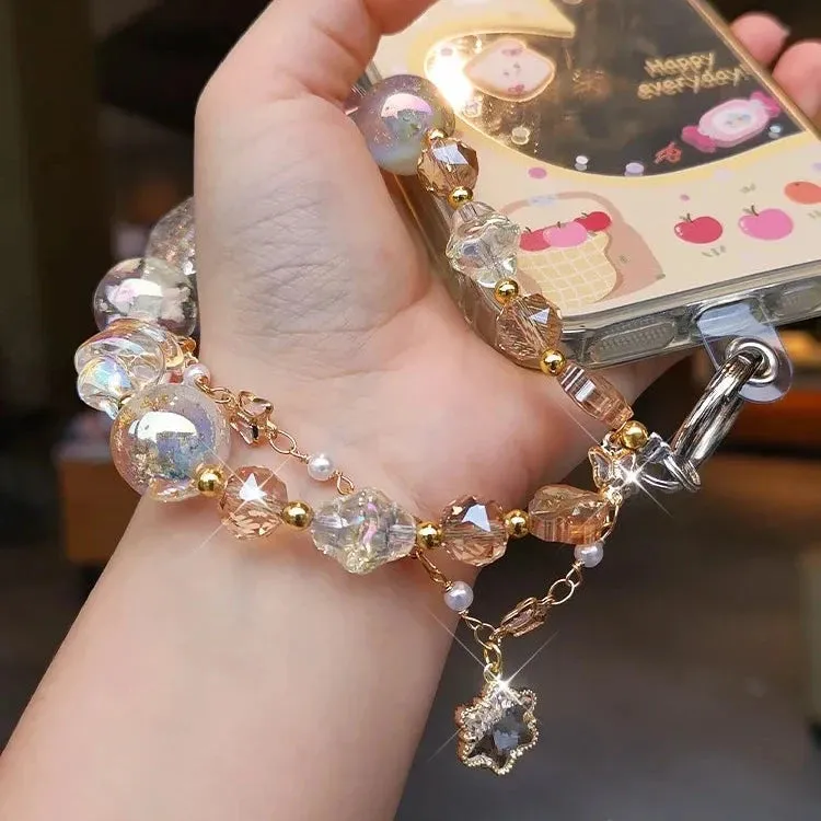 Beautiful Sparkling Dreamy Starry Crystal Beaded Phone Keychain Wrist Hand Strap