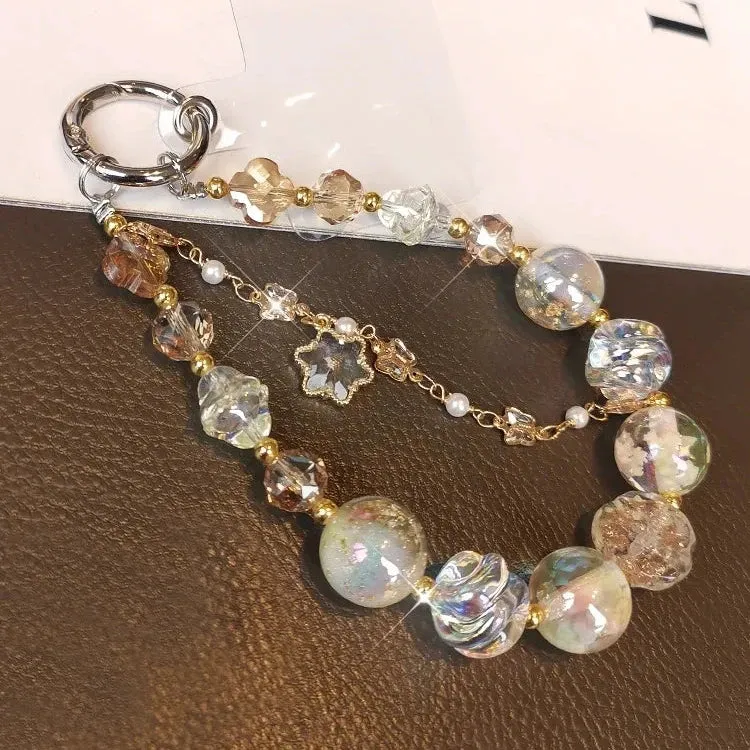 Beautiful Sparkling Dreamy Starry Crystal Beaded Phone Keychain Wrist Hand Strap