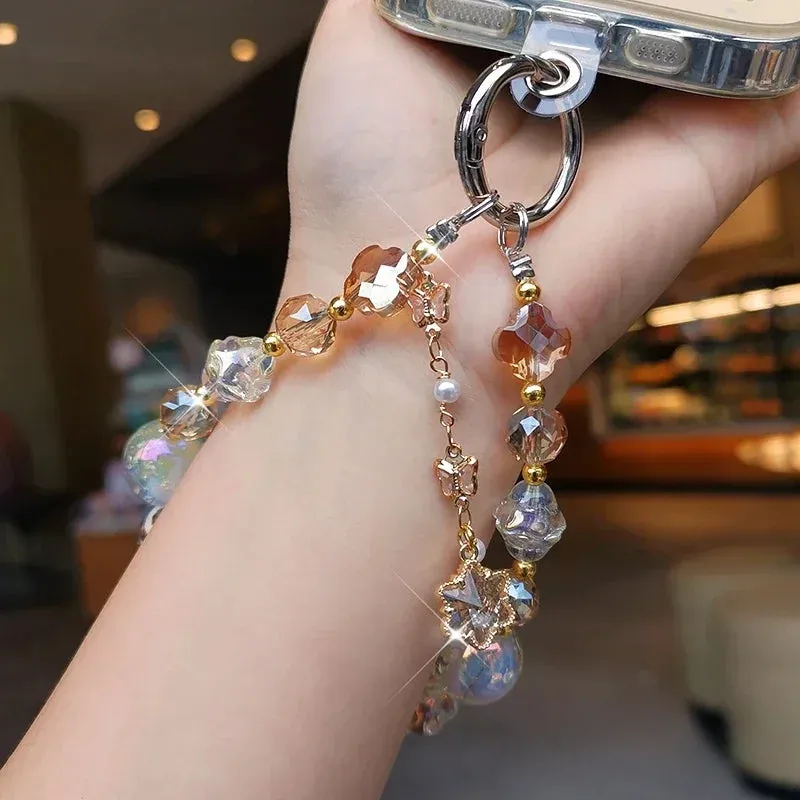 Beautiful Sparkling Dreamy Starry Crystal Beaded Phone Keychain Wrist Hand Strap