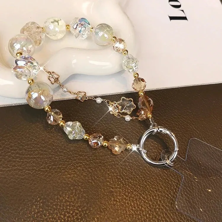 Beautiful Sparkling Dreamy Starry Crystal Beaded Phone Keychain Wrist Hand Strap