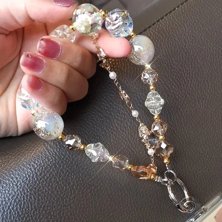 Beautiful Sparkling Dreamy Starry Crystal Beaded Phone Keychain Wrist Hand Strap