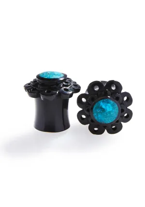 Black Flower Double Flare Plugs