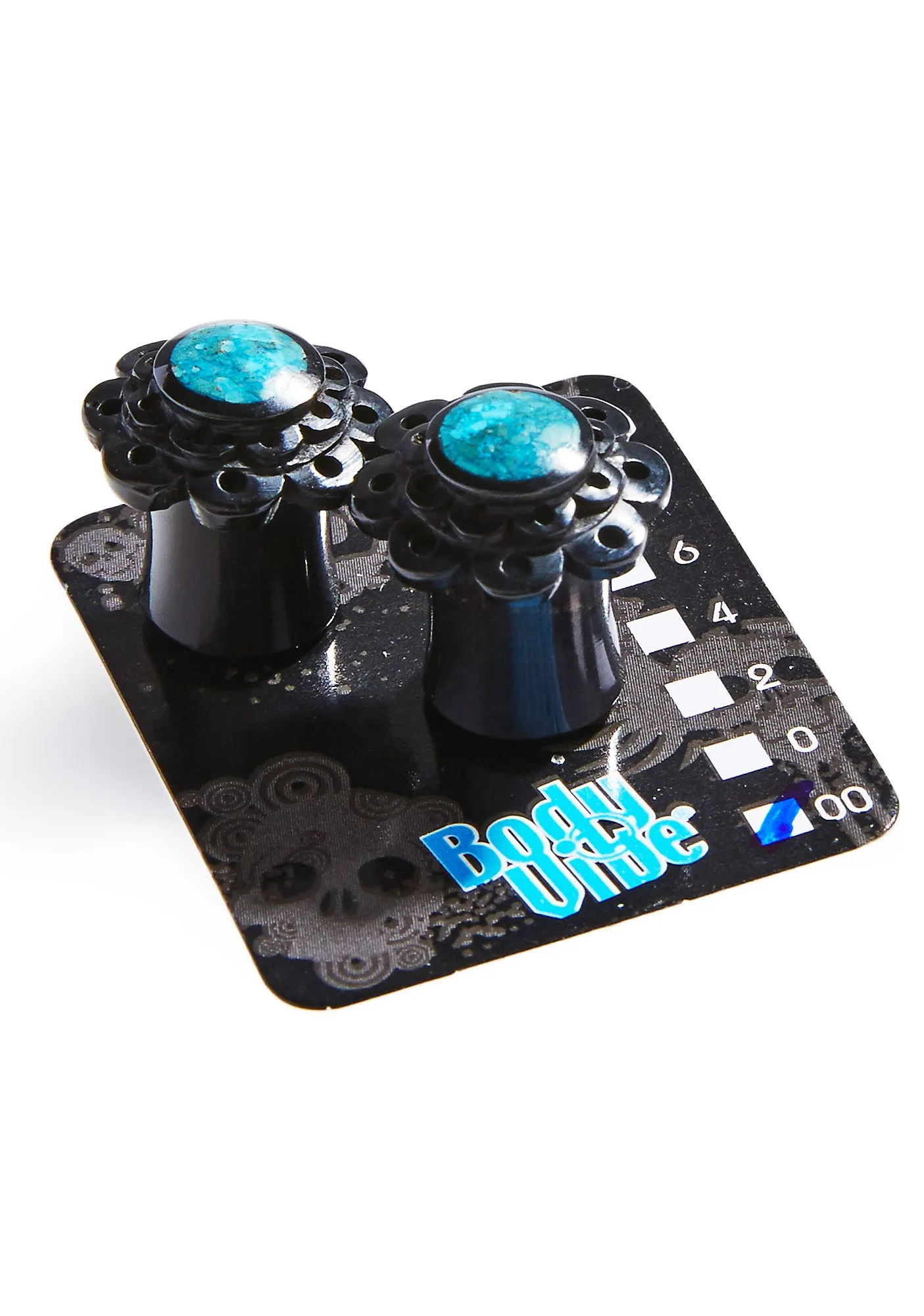 Black Flower Double Flare Plugs