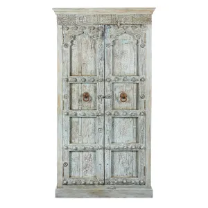 Blue Painted Reclaimed Teak Cabinet Made From Old Doors