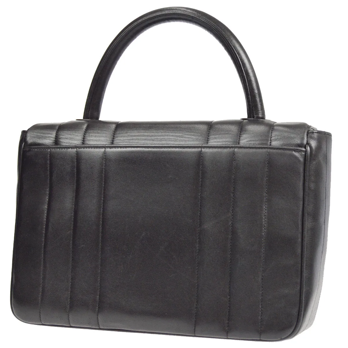 CHANEL 1994-1996 Border Vertical Handbag Black Lambskin 57068