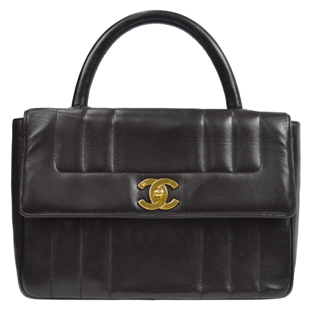 CHANEL 1994-1996 Border Vertical Handbag Black Lambskin 57068