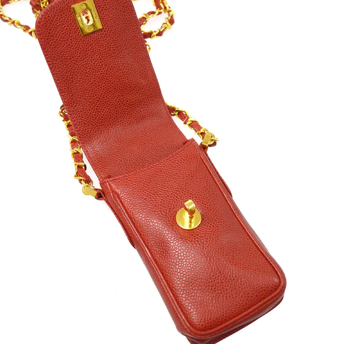 CHANEL 1994-1996 Red Caviar Phone Case ao28621