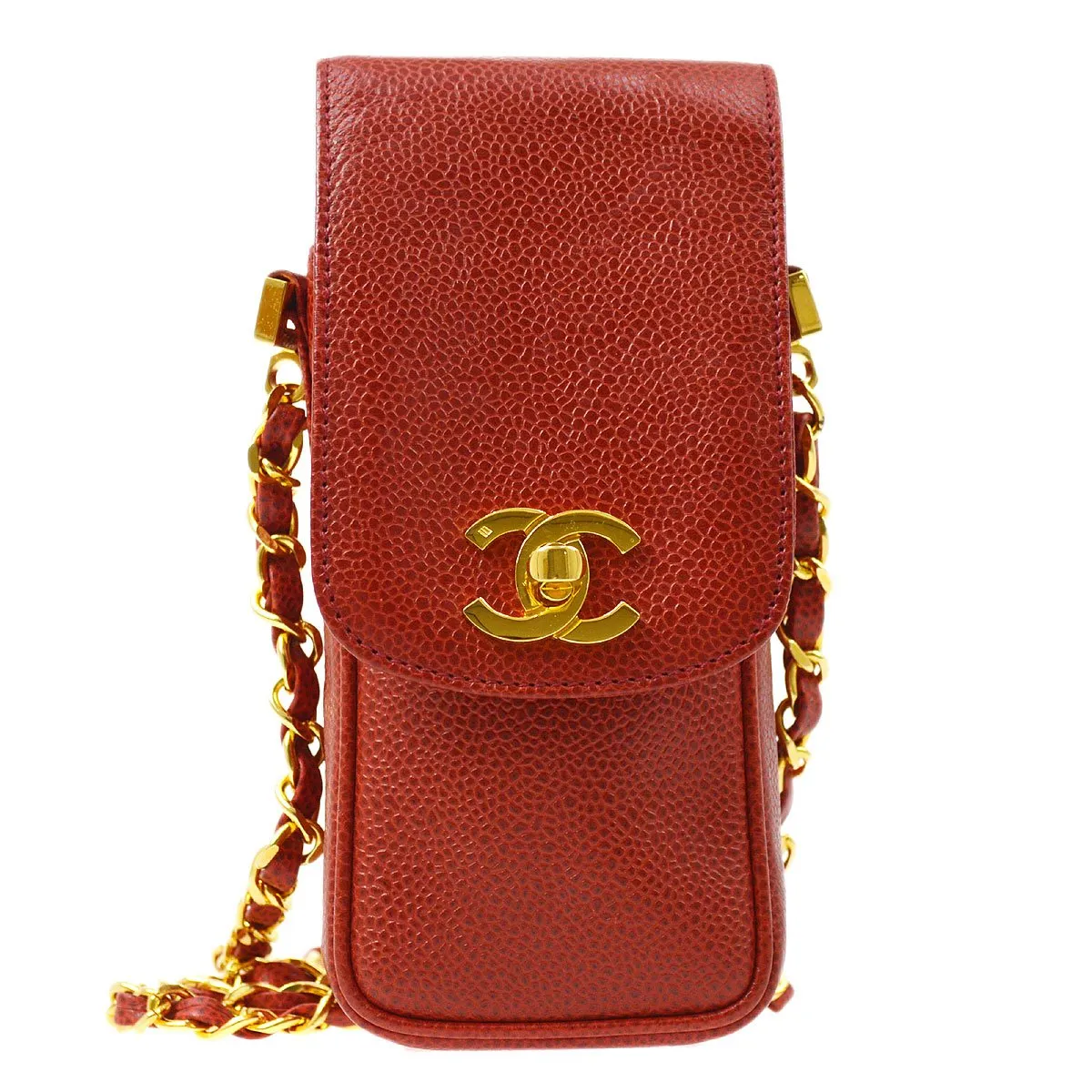 CHANEL 1994-1996 Red Caviar Phone Case ao28621