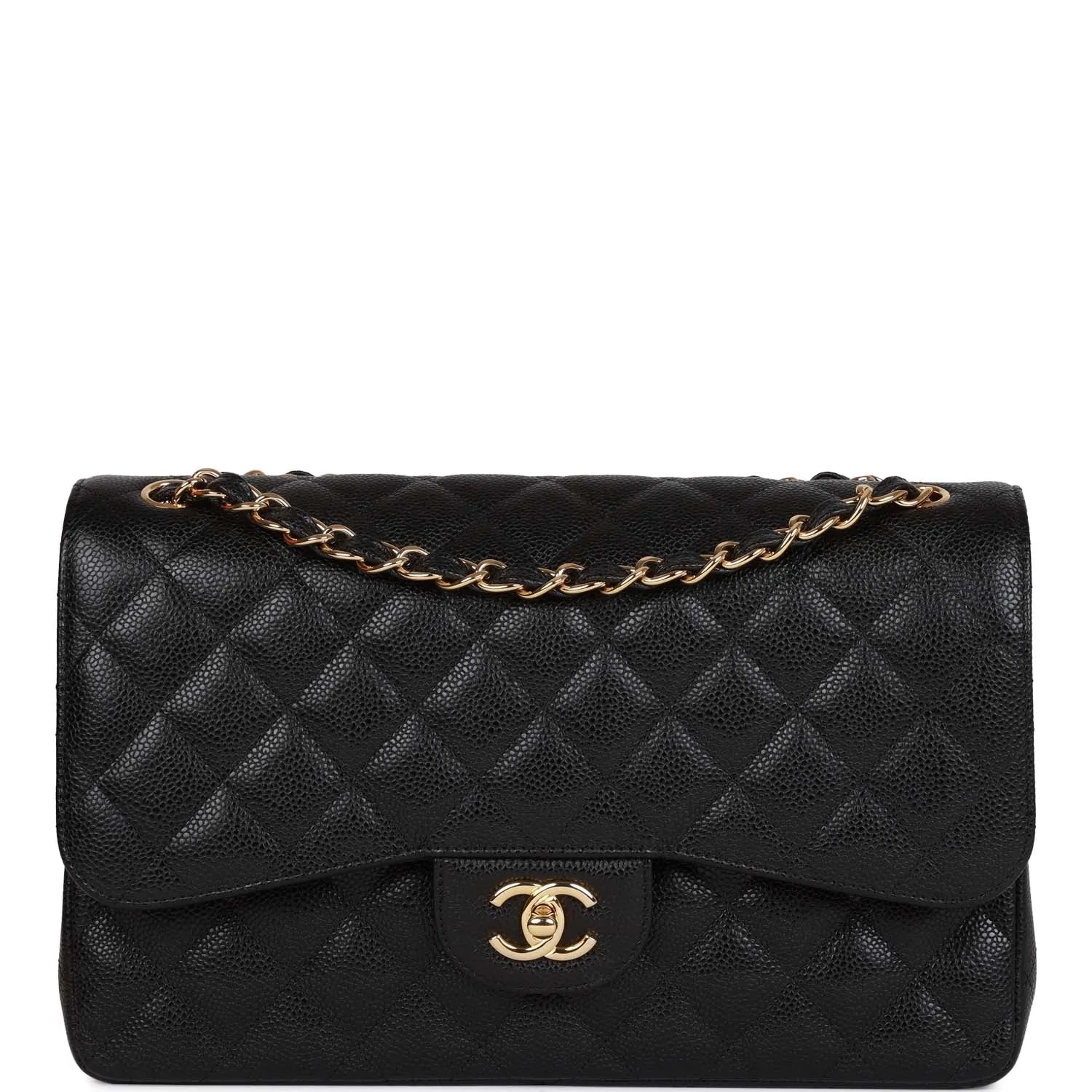 Chanel Jumbo Classic Double Flap Bag Black Caviar Gold Hardware