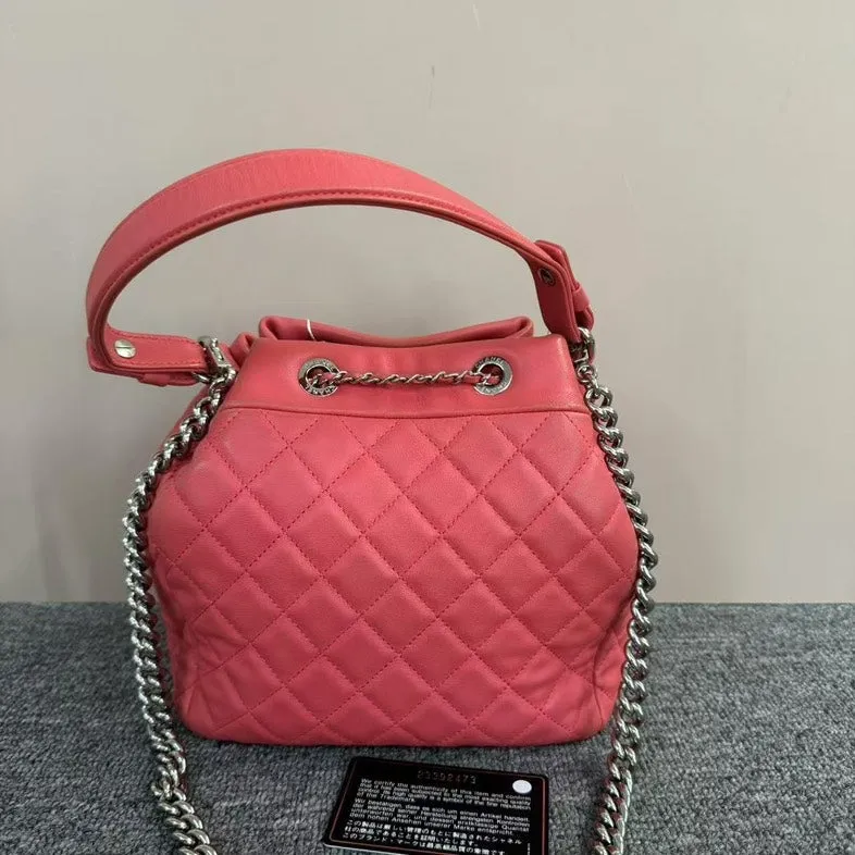 Chanel Pink Quilted Leather Bucket Bag Medium