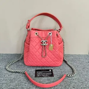 Chanel Pink Quilted Leather Bucket Bag Medium