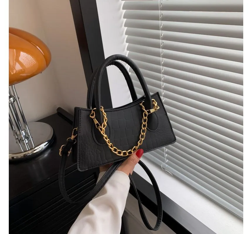 Crocodile Grain Chain Top Handle Crossbody Bag