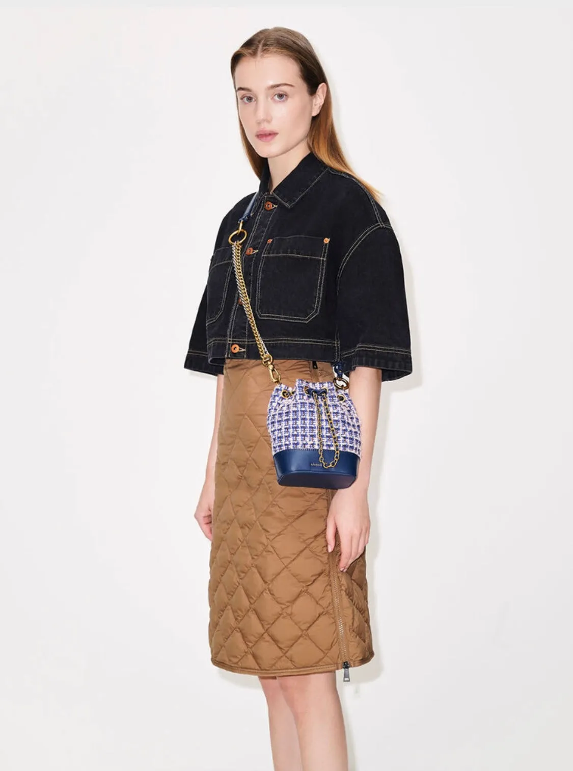 Dancer Tweed Drawstring Bucket Bag