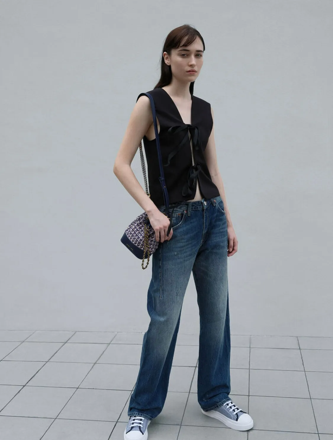 Dancer Tweed Drawstring Bucket Bag