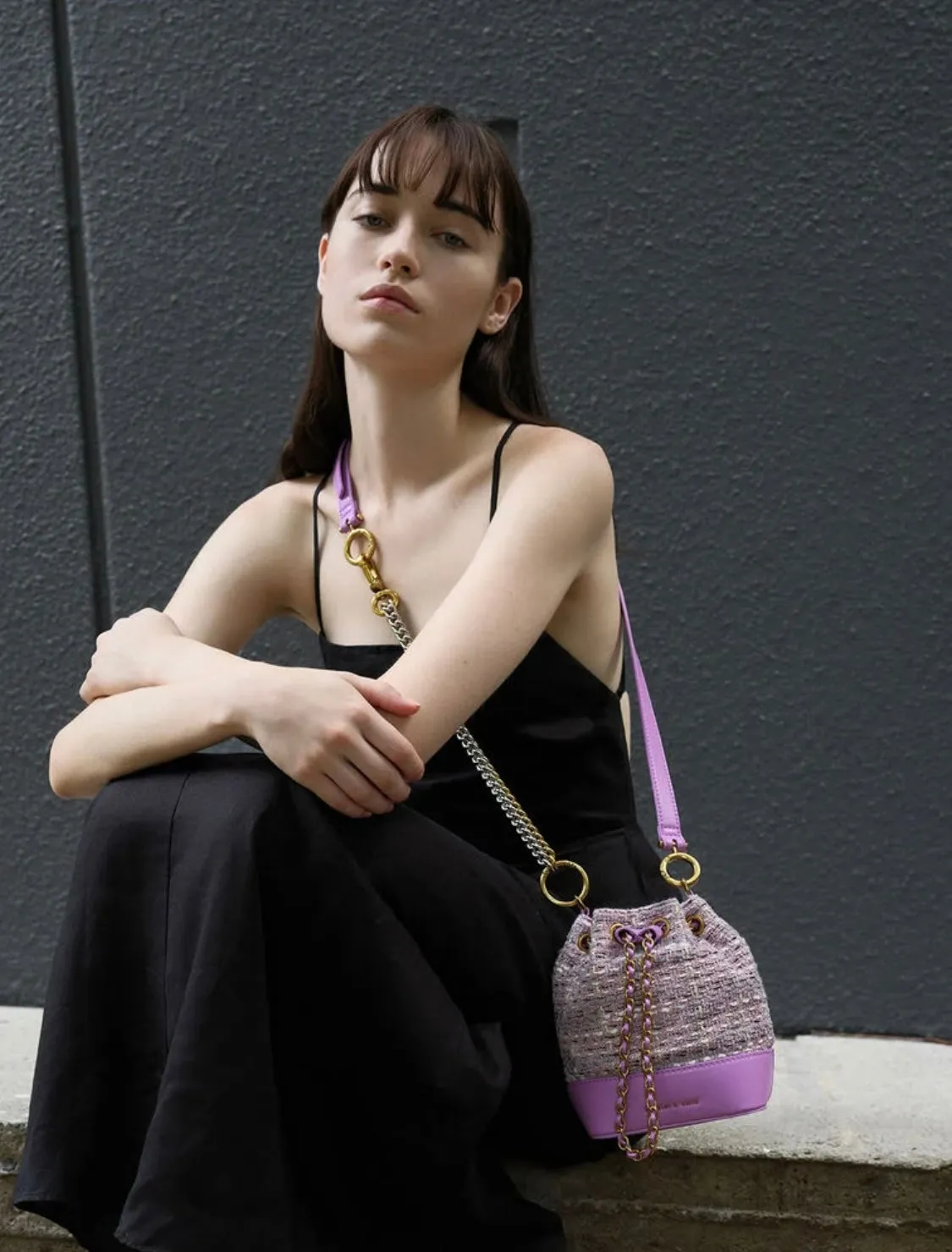 Dancer Tweed Drawstring Bucket Bag