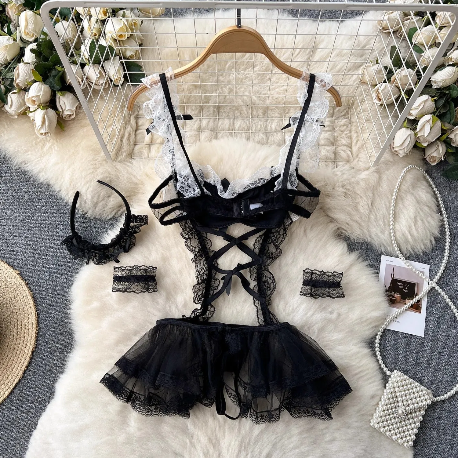 Ebony Lace Mesh Lingerie Set