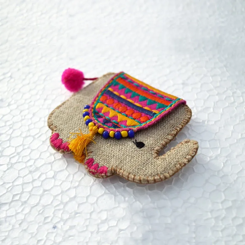 Elephant coin bag, wire holder, handmade, gift, bohemian, 4X4.5 inches