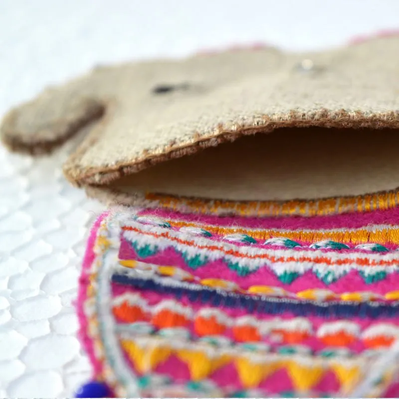 Elephant coin bag, wire holder, handmade, gift, bohemian, 4X4.5 inches