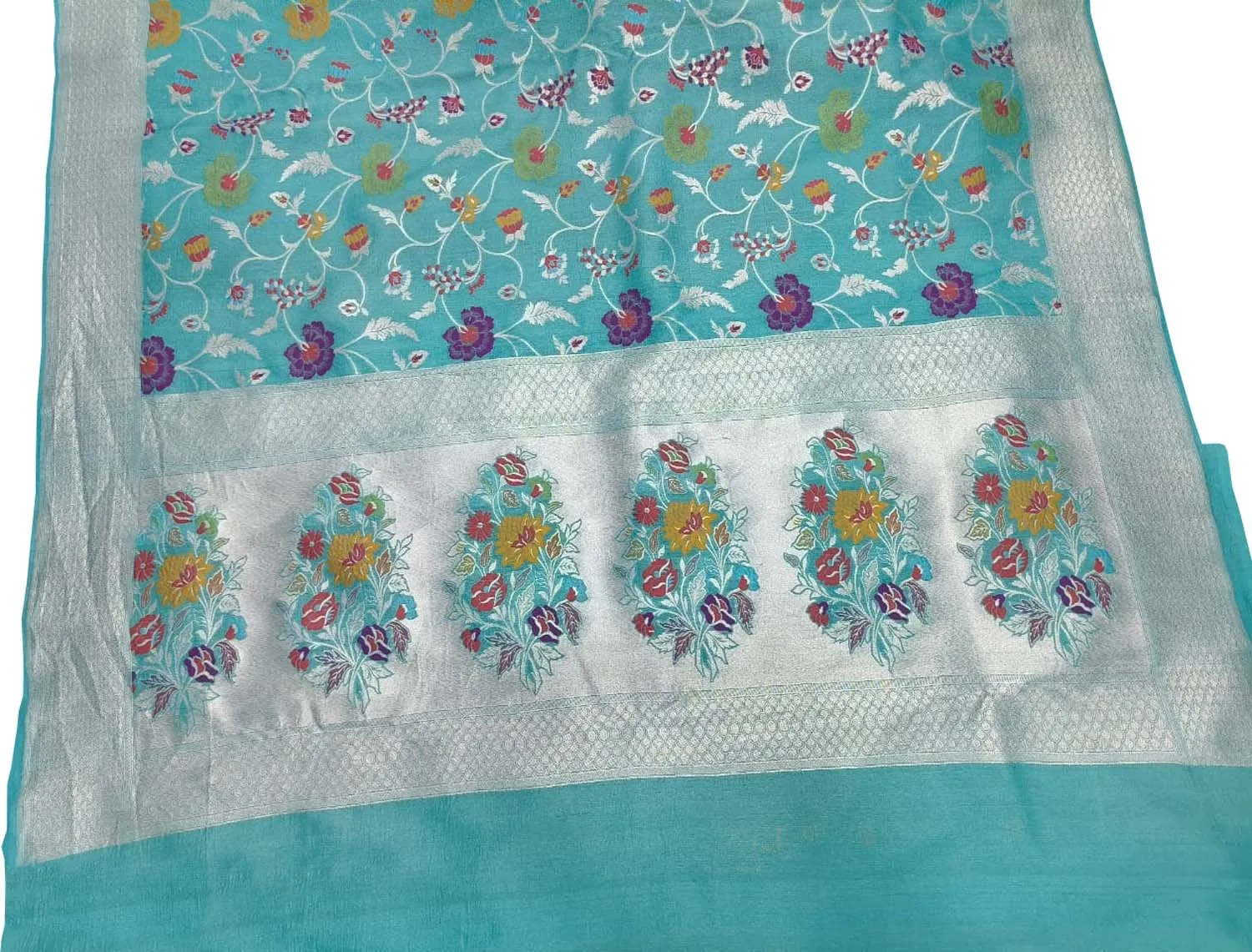Exquisite Blue Banarasi Handloom Tussar Georgette Saree