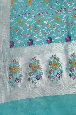 Exquisite Blue Banarasi Handloom Tussar Georgette Saree