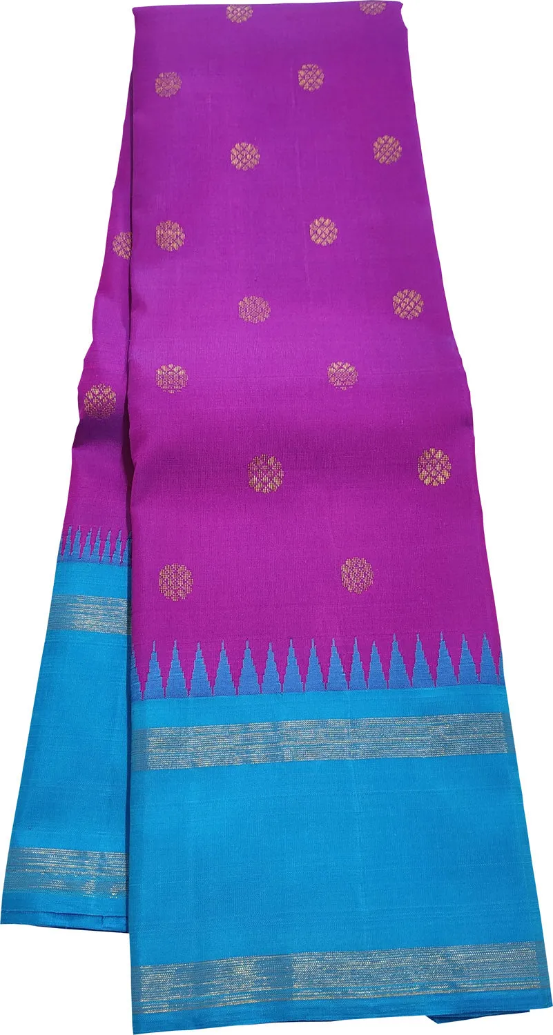 Exquisite Purple & Blue Kanjeevaram Pure Silk Saree
