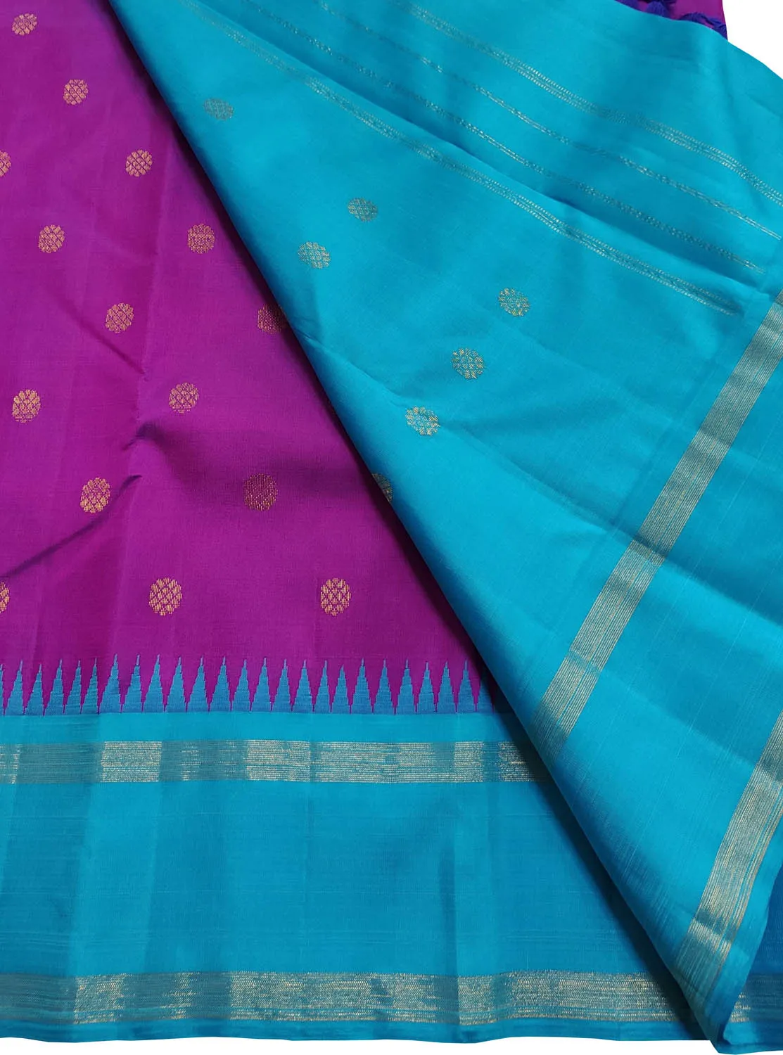 Exquisite Purple & Blue Kanjeevaram Pure Silk Saree