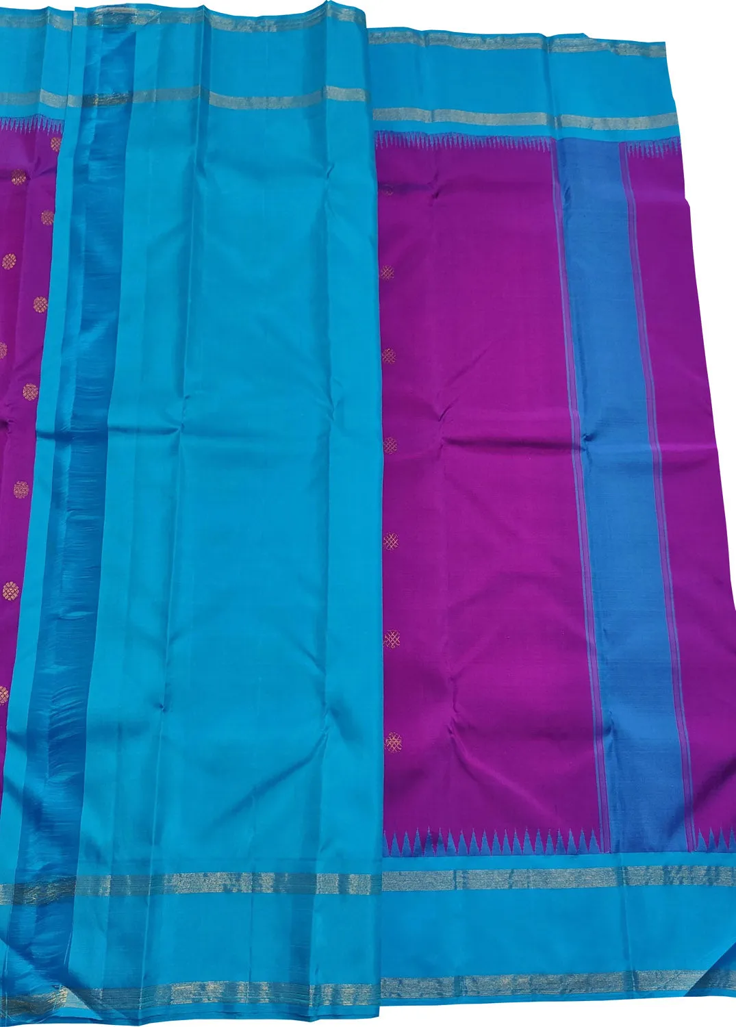 Exquisite Purple & Blue Kanjeevaram Pure Silk Saree