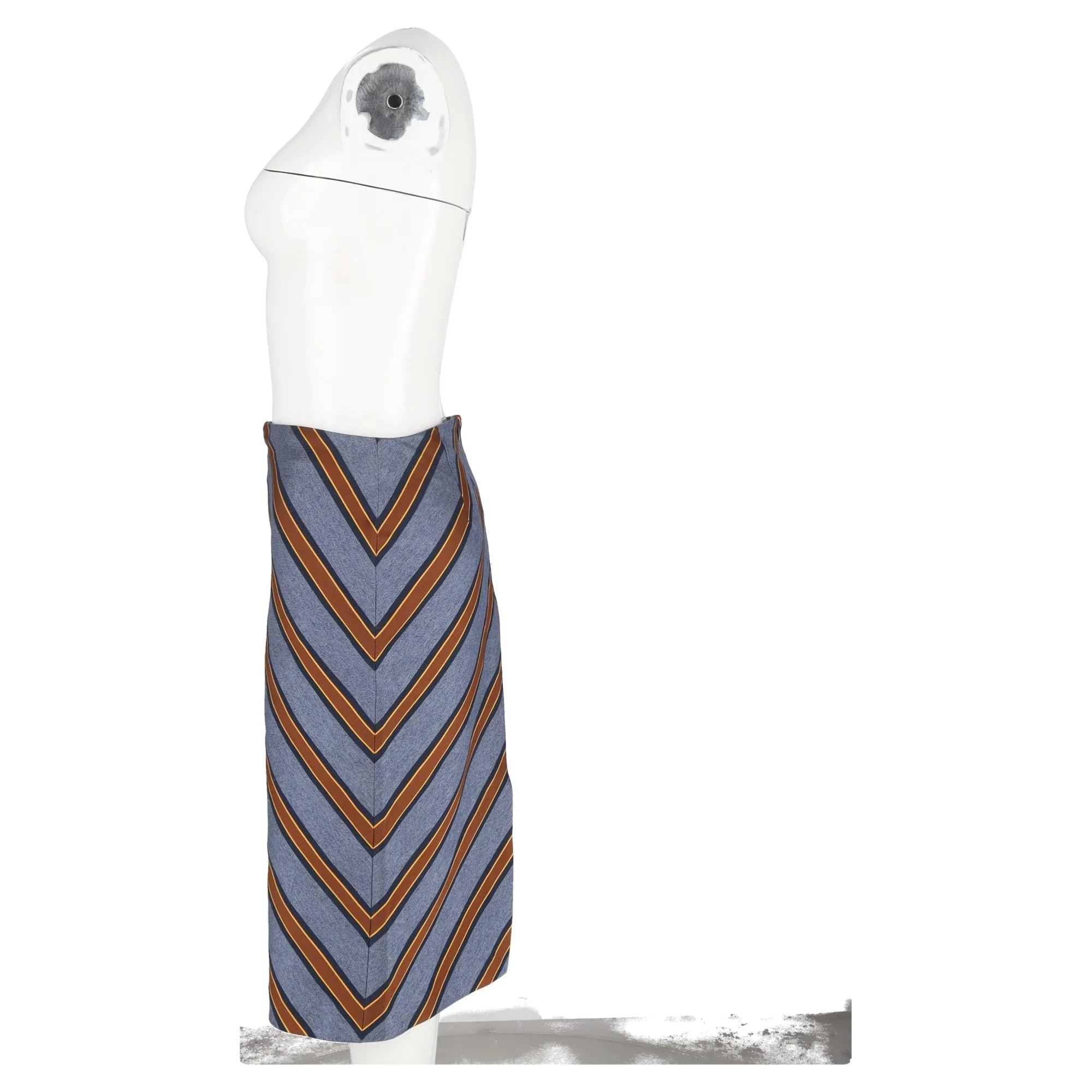 Fendi Striped Midi Skirt Blue Polyester