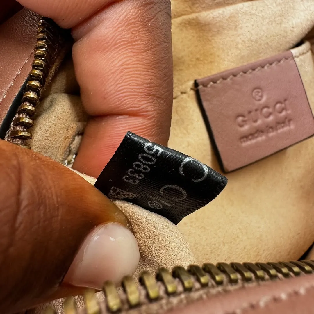 Gucci Dusty Pink Matelassé Leather GG Marmont Mini Bag