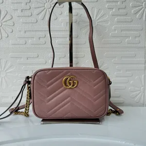 Gucci Dusty Pink Matelassé Leather GG Marmont Mini Bag