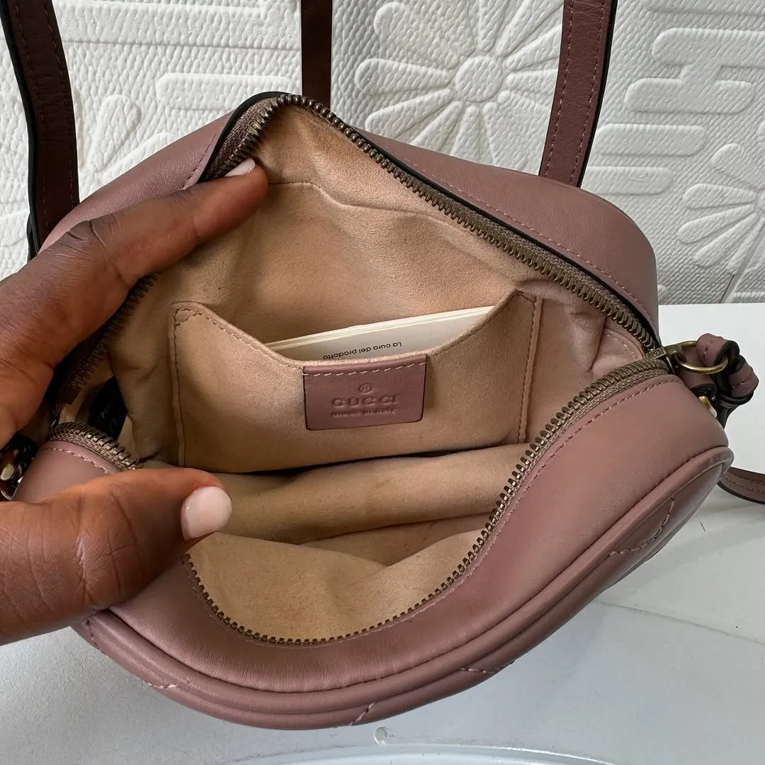 Gucci Dusty Pink Matelassé Leather GG Marmont Mini Bag