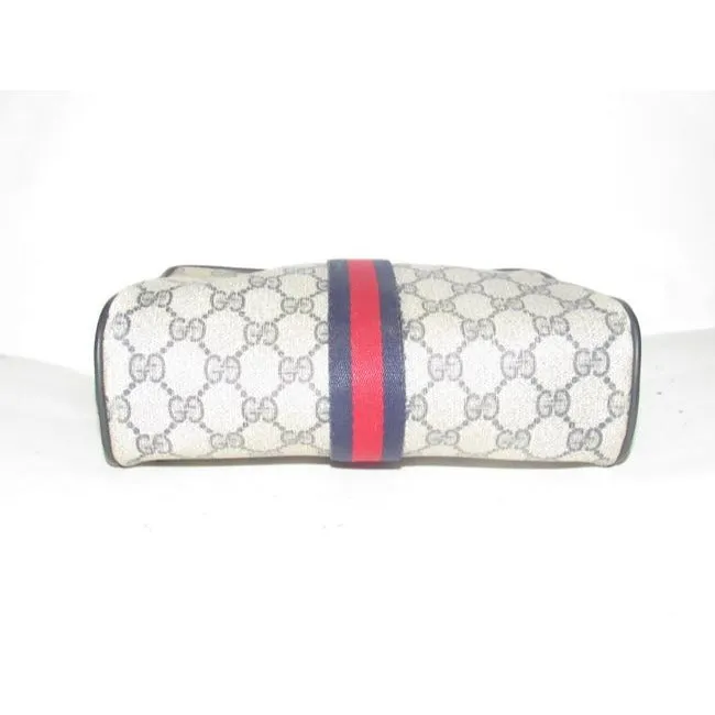 Gucci Vintage Navy Blue Large G Logo Print Coated Canvas And Navy Leather