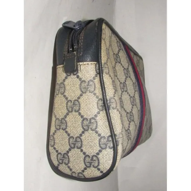 Gucci Vintage Navy Blue Large G Logo Print Coated Canvas And Navy Leather