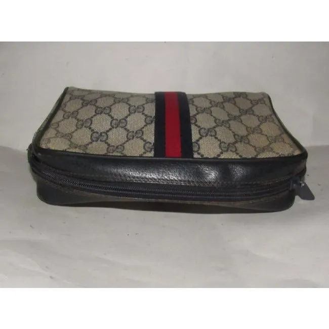 Gucci Vintage Navy Blue Large G Logo Print Coated Canvas And Navy Leather
