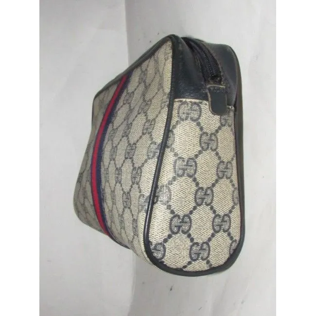 Gucci Vintage Navy Blue Large G Logo Print Coated Canvas And Navy Leather
