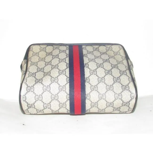 Gucci Vintage Navy Blue Large G Logo Print Coated Canvas And Navy Leather