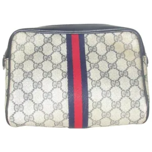 Gucci Vintage Navy Blue Large G Logo Print Coated Canvas And Navy Leather