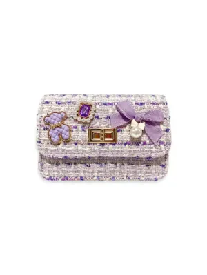 Handbag | Teddy and Bow Tweed Purse - Purple | Doe a Dear
