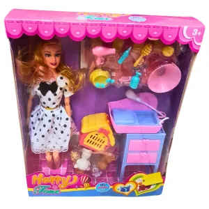 Happy Time Doll Playset – Fashion Doll with Pet Care Accessories & Play Furniture – Fun Gift for Kids (3 )