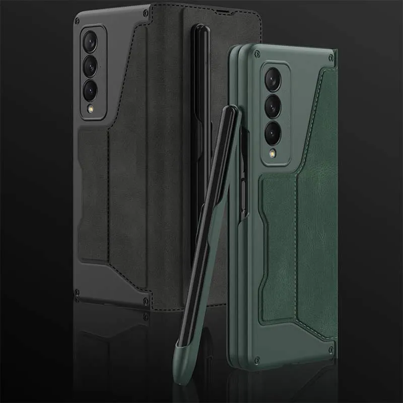 Leather Wallet Case For Galaxy Z Fold 3/4 With Removable S Pen Holder Kickstand