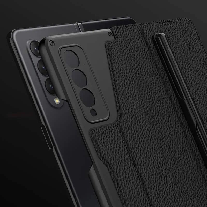 Leather Wallet Case For Galaxy Z Fold 3/4 With Removable S Pen Holder Kickstand
