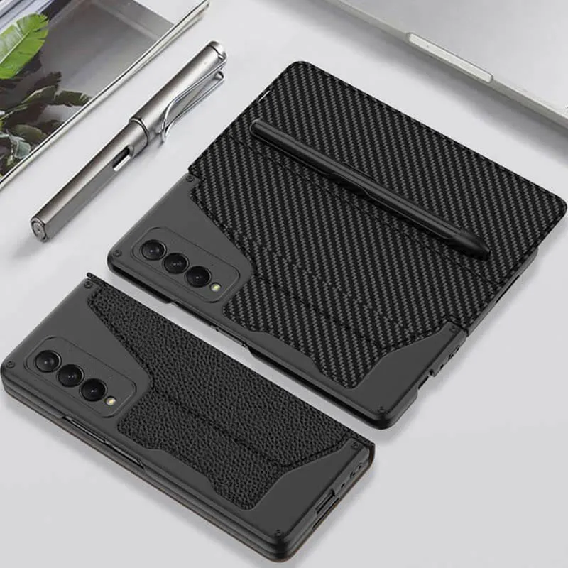 Leather Wallet Case For Galaxy Z Fold 3/4 With Removable S Pen Holder Kickstand