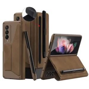 Leather Wallet Case For Galaxy Z Fold 3/4 With Removable S Pen Holder Kickstand
